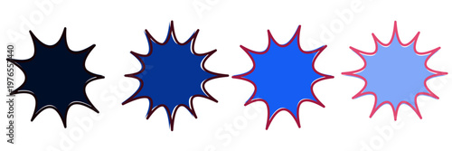 Set of four blue comic book starburst shapes for retro pop art marketing and social media