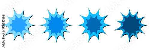 Blue Comic Book Speech Bubbles, Superhero Action Burst Graphics, Pop Art Explosion Elements