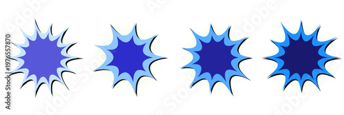 Blue Comic Book Explosion Speech Bubbles, Superhero Action Burst Graphics, Retro Pop Art Elements