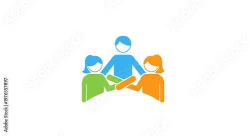 Teamwork and unity icon: diverse people hands together, collaboration concept