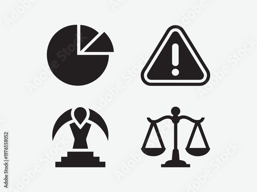 Analytics warning lawyer justice glyph icon set. Business and legal vector icons