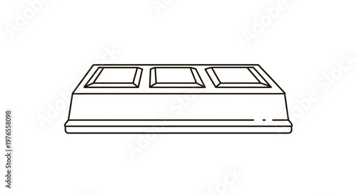 Three compartment ice cube tray, simple line art illustration