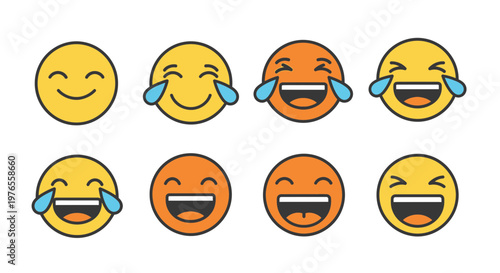 Set of Happy Laughing Emoji Faces with Tears of Joy - Vector Icons