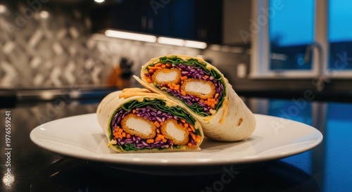 Deliciously Healthy Crispy Chicken Wrap Packed with Colorful Vegetables.