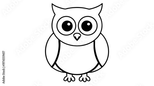 Wise cartoon owl with big eyes coloring book vector illustration for children.