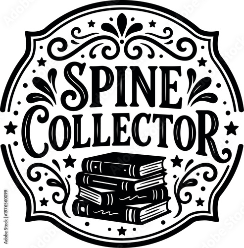 Black and white spine collector stack of books vintage style vector art