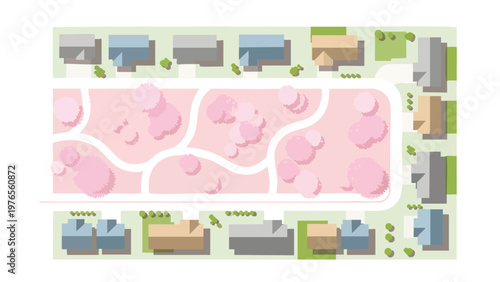 Aerial View Neighborhood Plan, Residential Street Design, Urban Planning Map