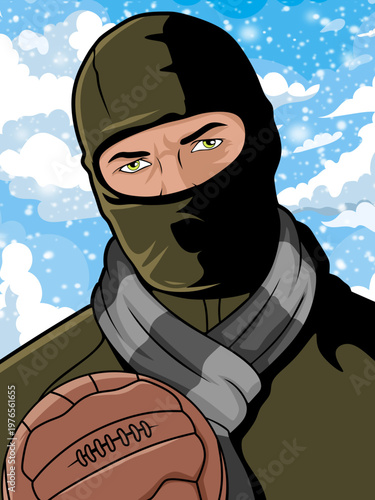 vector illustration of a casual hooligan football fans ultras in the winter
