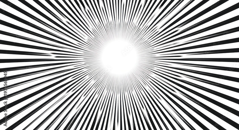 Fototapeta premium Radial lines converge to a bright white center, creating optical illusion