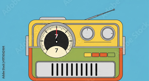 Colorful Retro Analog Portable Radio Front View.