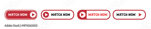 Watch now button collection linear vector red white video player interface layout