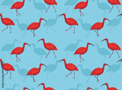 Scarlet Ibis Walking Seamless Background Wallpaper Pattern