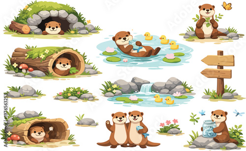 set of otter Illustration