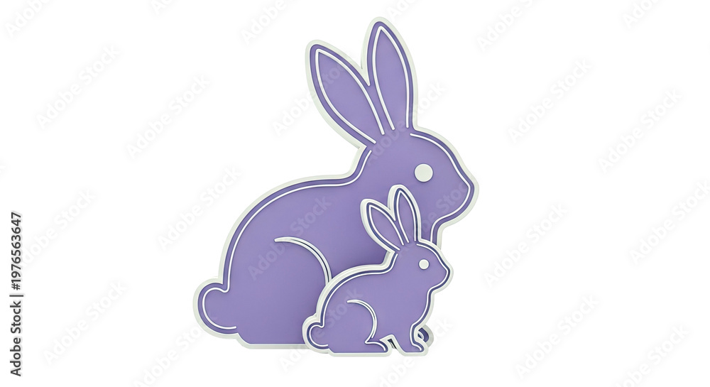 Fototapeta premium Two purple rabbits, one larger than the other, on a light gray background