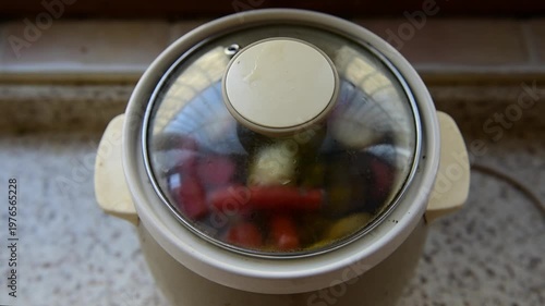 Clay Pot Braised Soup: Close-up of Boiling Nutritious Soup