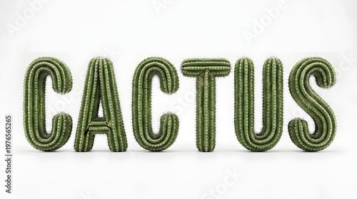 Cactus Text Art: Cactus plant texture in word “CACTUS” forming a botanical design, embodying desert flora on light space.
