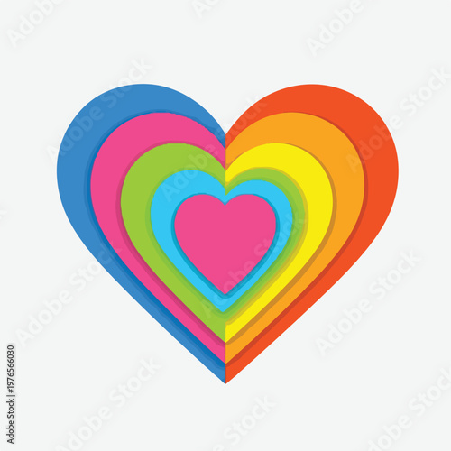 Obraz na płótnie A colorful, layered heart shape in rainbow hues on a white background