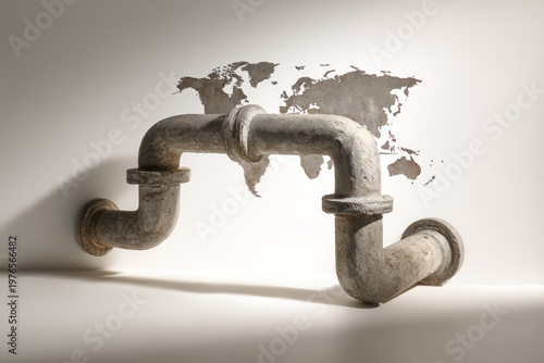 Rusty pipe network global connection infrastructure shadow map.