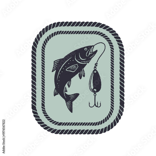 Illustration of a fish caught on a fishing lure.