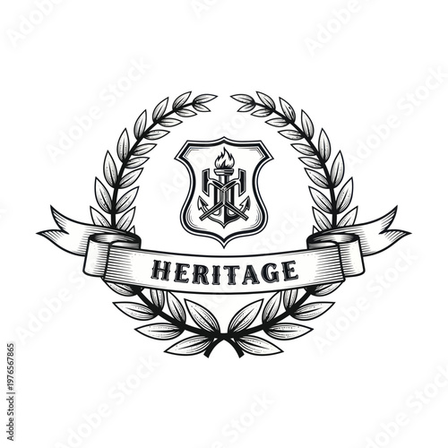 Vintage Heritage Emblem with Laurel Wreath and Shield.