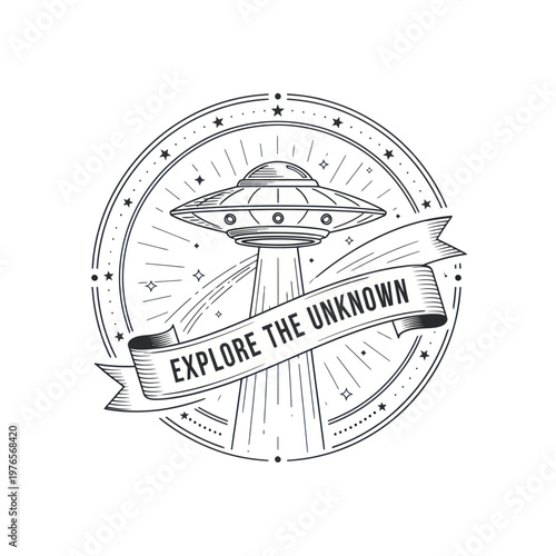 Vintage UFO Abduction Beam Exploring the Unknown Emblem.