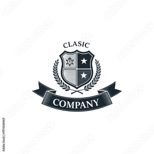 Classic Company Emblem with Laurel Wreath and Banner.