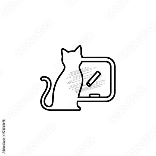 Cat Sitting Next to a Chalkboard with Chalk.