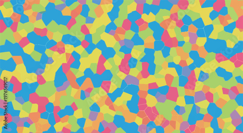 A mosaic of vibrant, irregular, geometric shapes forming an abstract pattern