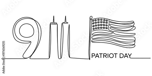 A single line drawing illustration commemorating the events of september eleventh patriot day Vector, illustration