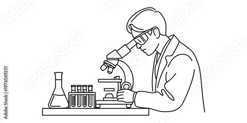 A dedicated scientist conducting a detailed microscopic analysis in a professional laboratory setting Vector, illustration