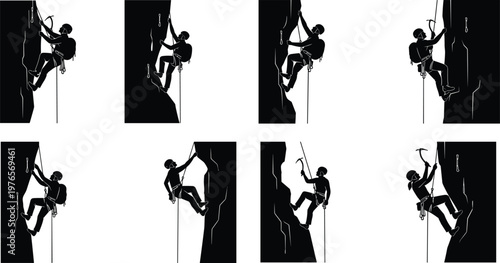 Rock climber silhouette illustration, mountain climbing vector artwork, adventure sport design symbol, outdoor climbing graphic, extreme activity artwork