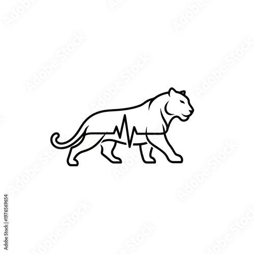 Foto Tiger Silhouette with Heartbeat Line Art.