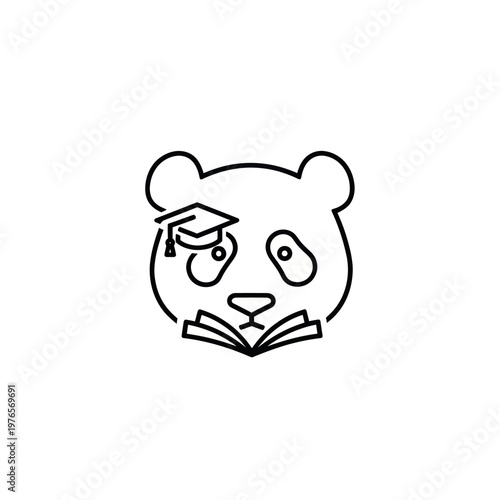 Intelligent Panda Wearing Graduation Cap Reading a Book.