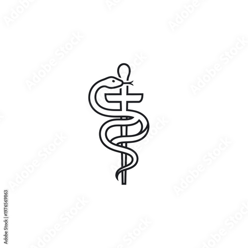 Medical Symbol Snake Wrapped Around Staff Icon.