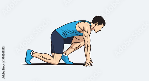 Athlete at starting blocks, ready to run race, sprinter, competition, sports concept