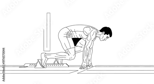 Athlete at Starting Blocks, Sprint Race, Track and Field, Ready to Run