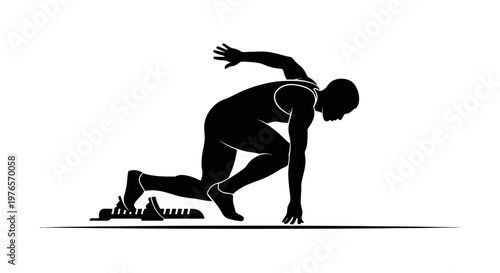 Athlete in starting blocks silhouette, ready to sprint race, track and field