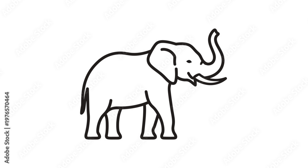 Fototapeta premium Simple Line Art Elephant Icon on White Background