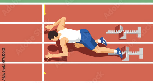 Runner at Starting Blocks, Sprint Race, Track and Field Competition