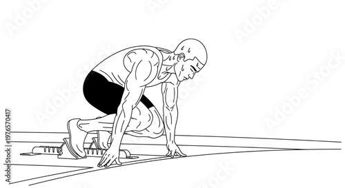 Runner Crouching at Starting Blocks on Track, Race Preparation, Sprinting