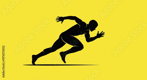 Silhouette of a sprinter running fast on a vibrant yellow background