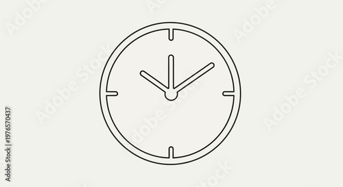 Simple Line Art Clock Icon with Hands on Light Beige Background