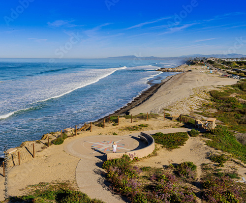 Elevated View of Waves Washing onto The Shore of South Ponto Beach, South Carlsbad State Beach, California, USA