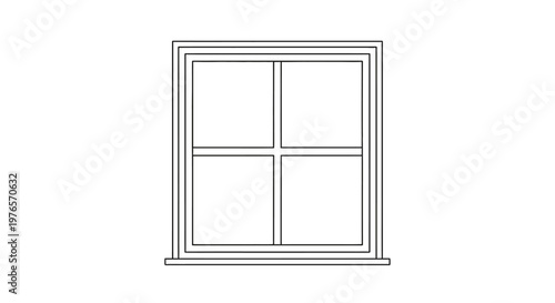 Simple window frame illustration with four panes, clean lines, white background