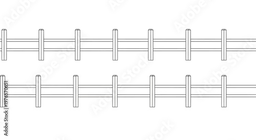 Simple Wooden Fence Line Drawing Vector Art, Isolated on White Background