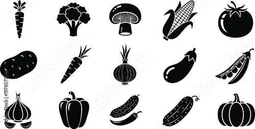 Vegetable silhouette illustration, food vector artwork, healthy produce design symbol, farming crop graphic artwork, nutrition icon set, garden vegetable design