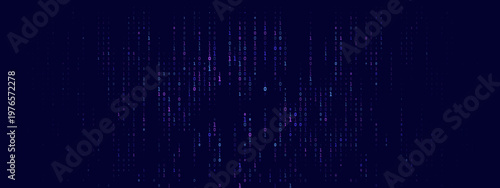 Abstract quantum computing data stream with binary code for cybersecurity and encryption