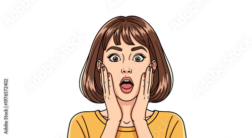 Surprised woman with short brown hair and expressive face