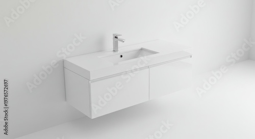 Modern bathroom sink and cabinet.
