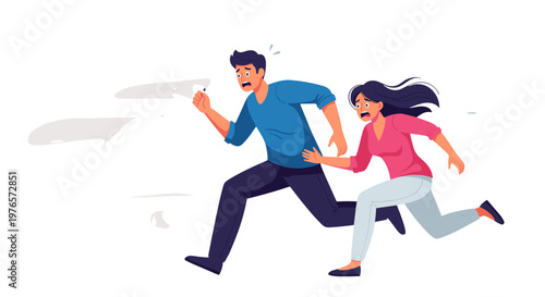 Illustration of a man and woman running quickly together